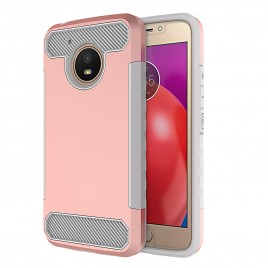 Motorola Moto E4 Plus Case, Dual Layer Shockproof Silicone Phone Protection Case TPU Hybrid Slim Fit Cover With  [Premium Screen Protector] And Touch Screen Pen (Rose Gold)